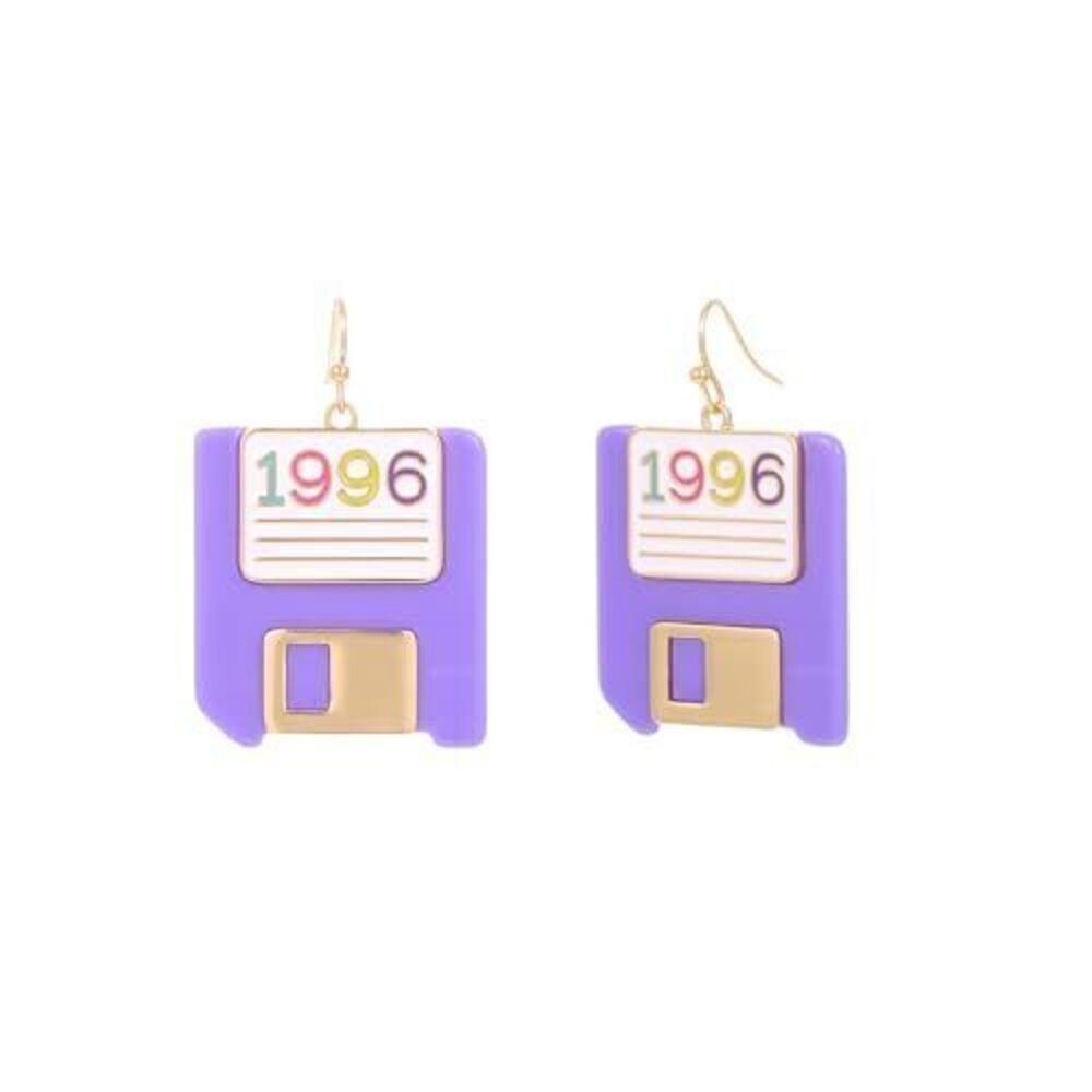 1043 80s 90s Earrings | Funny 1996 Floppy Disk Dangles | Vintage Dangling